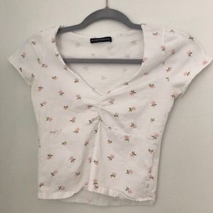 brandy melville white gina top with pink flowers